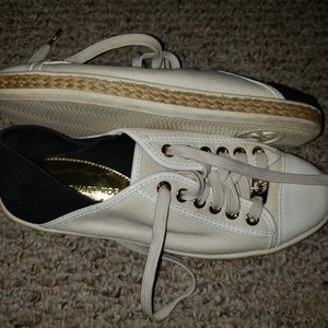 Size 7 MK lace up shoes white, gold, black
